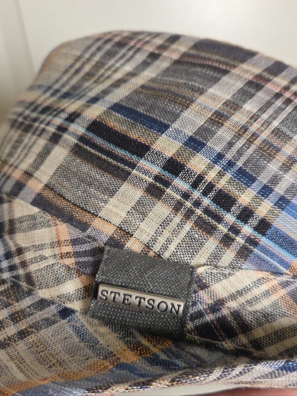 Stetson Plaid Linen Blend Fedora Hat Trilby Mens XL Classic Short Brim Blue Gray - Picture 2 of 11